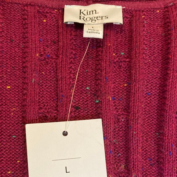 Kim Rogers Cardigan NEW! LS Cable Knit Open Front Wine Red Cotton Blend, Large - Picture 5 of 12